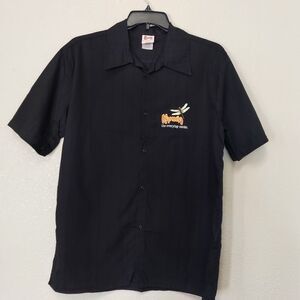 Kahlua Liqueur Men's Black Ribbed Camp Button Front Shirt With Dragonfly Size XL
